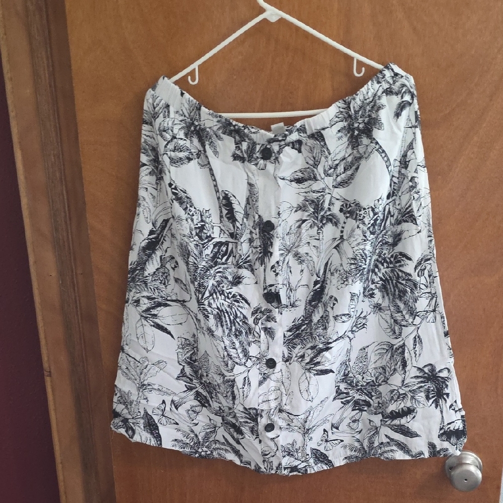 Christopher & Banks Monochrome Leaf A-Line Skirt
